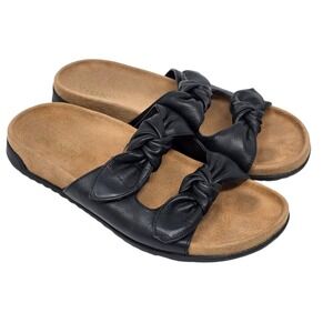 Vionic Elara Black Leather Knotted Slide Sandals Women Size 7 Comfort Orthotic